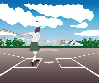 野球女子高生 野球場,バッティング,バット,ボール,打つ,野球,女子,高校生,スポーツのイラスト素材