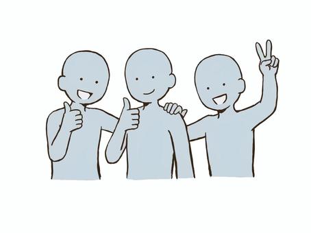 記念撮影をするドローイング デッサン,人形,ラフ,ポーズ,写真,記念撮影,ドローイング,仲良し,３人,思い出のイラスト素材