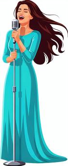 歌姫のような青いドレス女性立ち絵イラスト