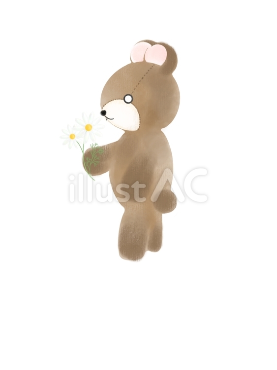 お花を渡すテディベア 花,植物,テディベアのイラスト素材