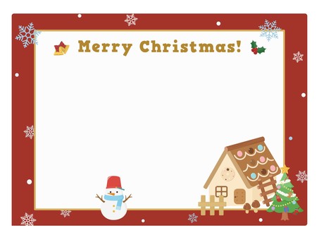クリスマスカード　お菓子の家と雪だるま クリスマスカード,フレーム,クリスマス,冬,カード,メッセージ,メッセージカード,かわいい,手紙,レターのイラスト素材