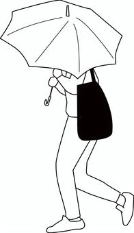 傘さす歩行者　 傘,さす,歩行者,歩く,雨,日傘,生活,カジュアル,人物,白黒のイラスト素材