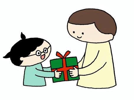 プレゼントを受け取るメガネの女の子２ 親子,子供,幼児,家族,父,子育て,幼稚園,保育園,小学生,笑顔のイラスト素材
