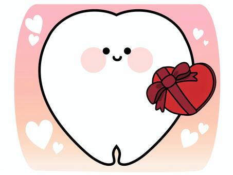 可愛い大臼歯のマスコット（バレンタイン） 歯科,医療,大臼歯,歯,バレンタインデー,チョコ,マスコット,キャラクター,デフォルメ,かわいいのイラスト素材