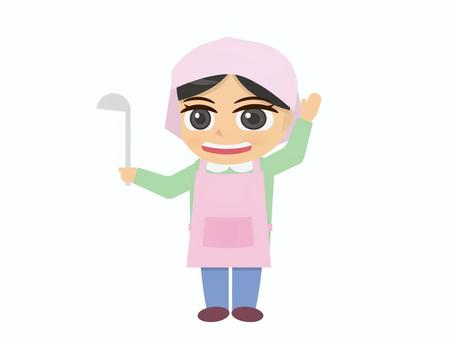 三角巾とエプロン姿の女性 給食調理員,調理師,栄養士,寮母,訪問介護員,エプロン,お母さん,主婦,専業主婦,介護職員のイラスト素材