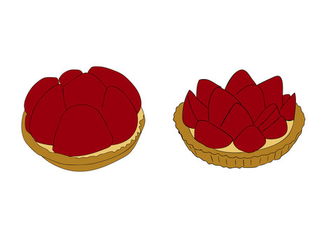 苺のタルト スイーツ,ケーキ,苺,タルト,生クリーム,おやつ,デザート,クッキー,手描きのイラスト素材