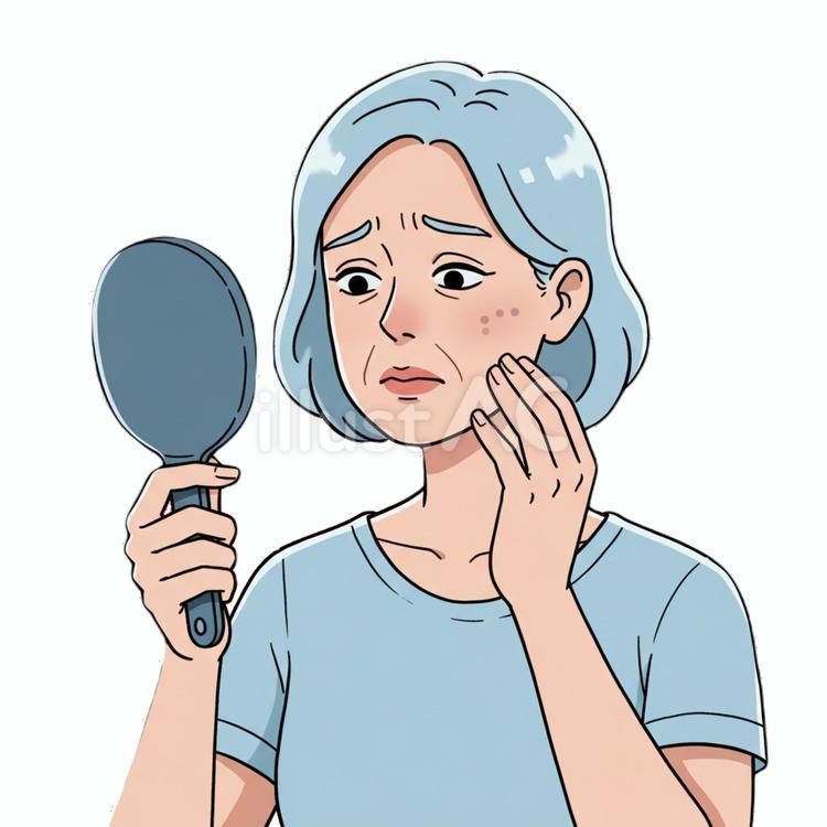 手鏡を見る人 老女,しみ,tシャツのイラスト素材