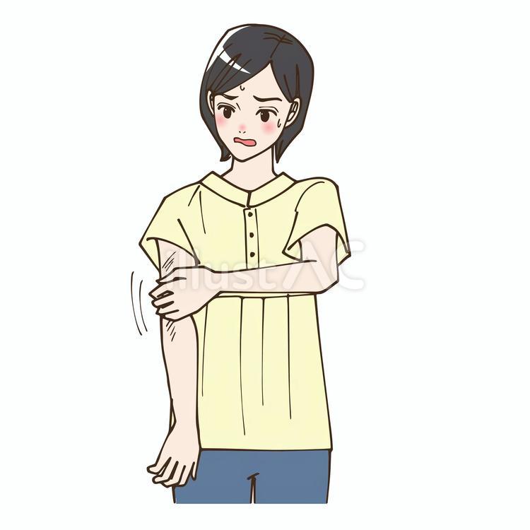 腕がかゆい女性 かゆみ,腫れ,あせものイラスト素材