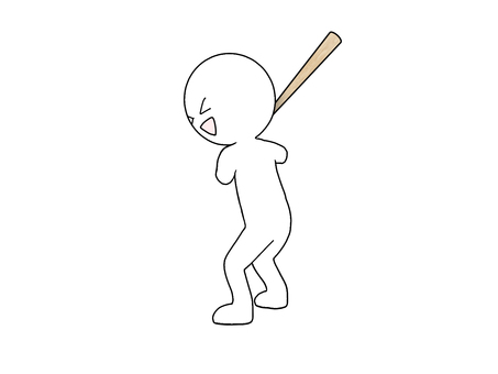 笑顔の棒人間のバッター 高校野球,野球部,クラブ活動,バッター,スポーツ,アスリート,高校球児,バット,人物,全身のイラスト素材