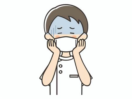 風邪をひいてマスクをしている男性看護師 男性,看護士,看護師,介護士,医者,医師,薬剤師,マスク,風邪,発熱のイラスト素材