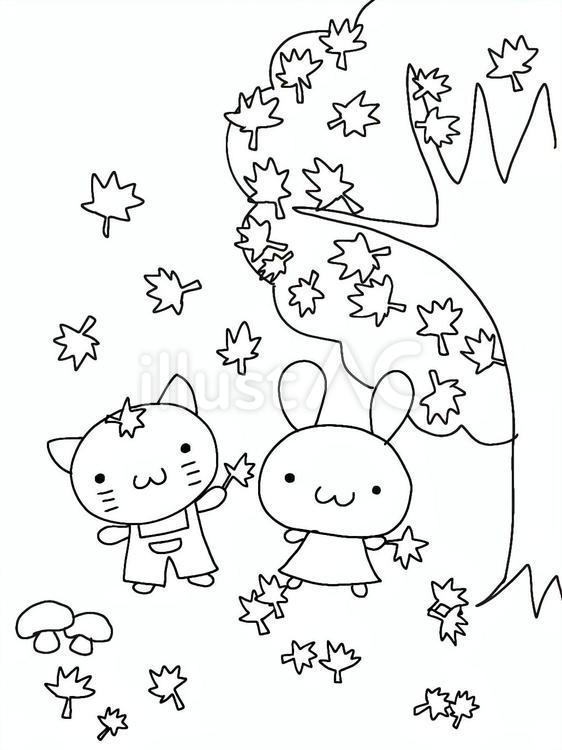 おともだちと紅葉狩り もみじ,紅葉,秋のイラスト素材