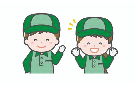 ミニ_2人_配達員の男女02 男性,女性,大人,職業,仕事,配達員,宅配,スタッフ,物流,ドライバーのイラスト素材