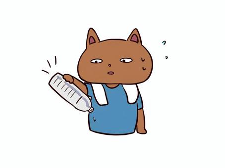 ペットボトルの飲み物がなくなって焦る猫 猫,ペットボトル,夏,焦る,熱中症,水分補給,手描き,飲み物,水のイラスト素材
