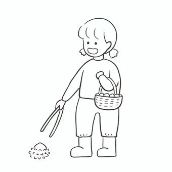 栗拾いをする女の子 栗,栗拾い,女の子,女,子ども,小学生,低学年,遠足,行事,農業のイラスト素材