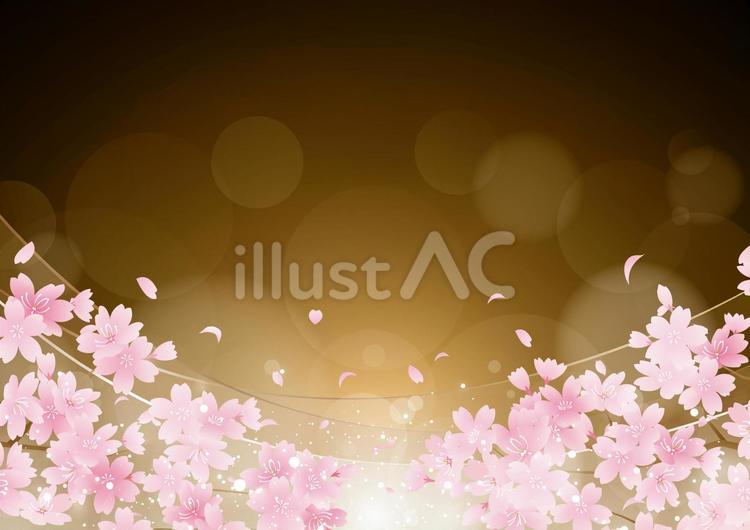 ゴールドのライトと夜桜の背景素材 春,桜,花びらのイラスト素材