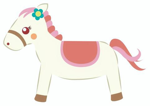 かわいいファンシーなピンク毛の白い馬