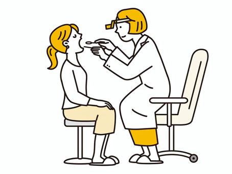 女性の喉を調べる女医 女性,ドクター,喉,診察,医師,風邪,白衣,女医,診断,医者のイラスト素材