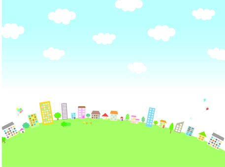 家 街,家,ビル,空,背景,街並み,家々,風景,小さい家,かわいいのイラスト素材