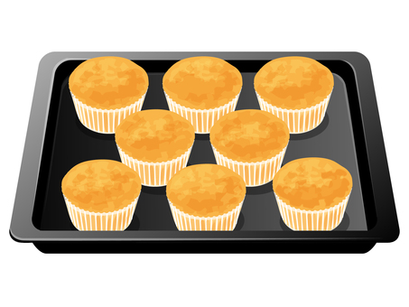 焼きたてのカップケーキ1 焼きたてのカップケーキ1 カップケーキ,焼きたて,お菓子作り,料理,食べ物,カップケーキ型,天板のイラスト素材