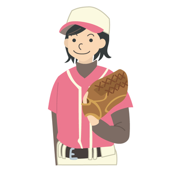 グローブを持つ女子野球選手 女性,グローブ,微笑む,女子野球,野球,ピンク,選手,ユニフォーム,帽子,スポーツのイラスト素材