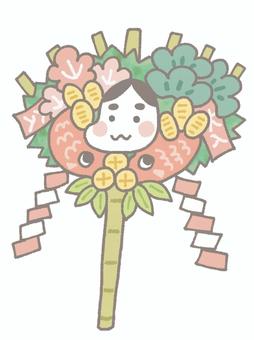 酉の市の飾り熊手 熊手,酉の市,縁起物,飾り,装飾,おかめ,招福,厄除け,商売繁盛,手描きのイラスト素材