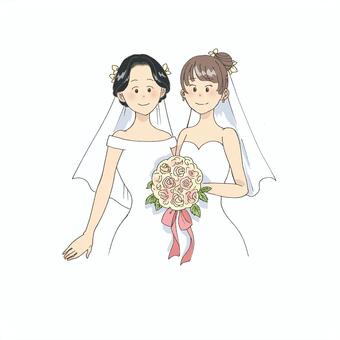 同性婚をするレズビアンカップル 同性婚,パートナーシップ,レズビアン,レズビアンカップル,同性カップル,結婚式,ウェディングのイラスト素材