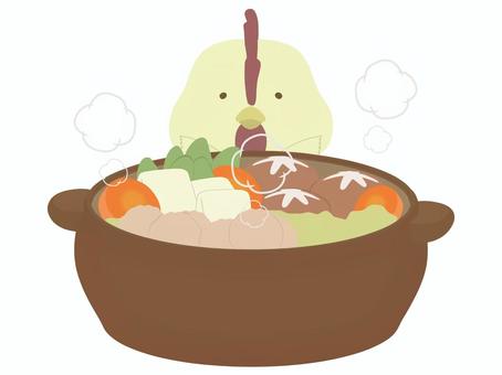 お鍋とにわとり 鍋,鶏,鳥,動物,かわいい,土鍋のイラスト素材