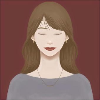 アクセを着けた女性　背景色有り 女性,バストアップ,正面,ファッション,アクセサリー,ピアス,ネックレス,イヤリング,秋,アイコンのイラスト素材