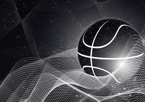バスケットボールとテクノロジーの背景素材 スポーツ,バスケットボール,曲線,波形,テクノロジー,光,パーティクル,スタイリッシュ,背景のイラスト素材