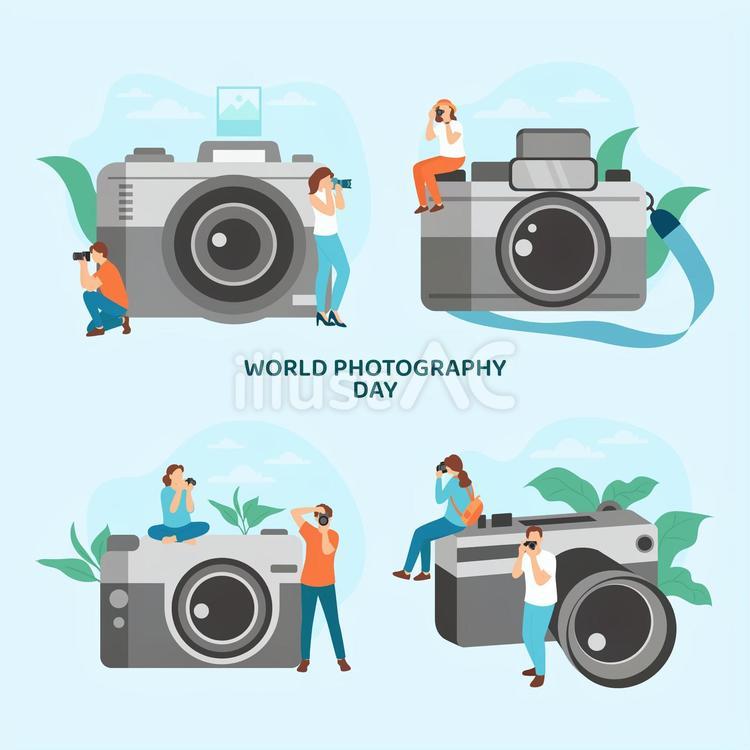 世界写真の日セット（カメラメイン） 世界写真の日,カメラマン,カメラのイラスト素材