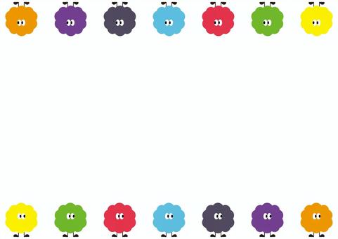 モジャモジャキャラクターのフレーム モジャモジャ,キャラクター,フレーム,枠,バックグラウンド,背景,かわいい,虹色,黄色,緑のイラスト素材