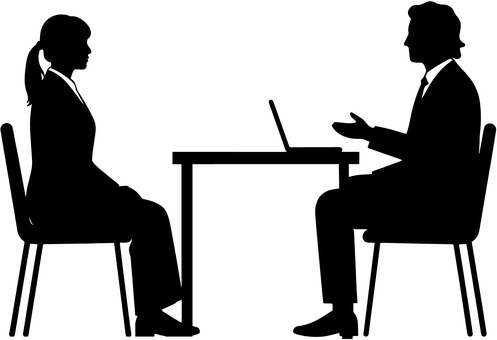 面談するサラリーマンのシルエット 面談,商談,打ち合わせ,会議,1on1,サラリーマン,ビジネス,上司,部下,営業のイラスト素材