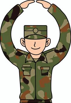 マル印をする陸自隊員（作業帽） 隊員,自衛隊,迷彩,黒,茶色,od色,jgsdf,作業帽,陸上自衛官,出動のイラスト素材