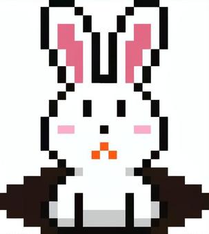 ドット絵の穴から出た白ウサギです。 ドット絵,穴,ウサギ,シンプル,飛び出す,もぐら穴,地面,ひょっこり,のぞく,地中のイラスト素材