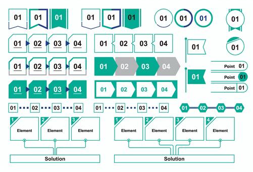 あしらい&やじるしの素材（グリーン） あしらい,矢印,やじるし,ビジネス,文書,素材,ベクター,数字,図,リボンのイラスト素材