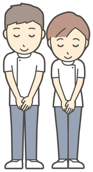  理学療法士の男女-004-全身 おじぎ,笑顔,理学療法士,男女,医療,病院,クリニック,整体師,柔道整復師,鍼灸師のイラスト素材