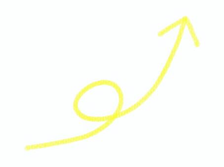 クレヨンで描いた矢印：黄色 クレヨン,矢印,黄色,線,あしらい,装飾,飾り,手描き,ライン,飾り罫のイラスト素材