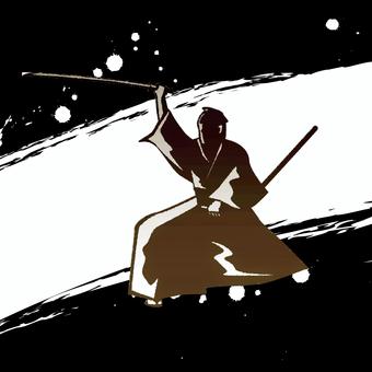侍　　 侍,武士,刀,着物,シルエット,コントラスト,昔,江戸,歴史,墨のイラスト素材
