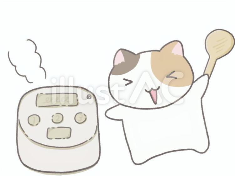 炊飯器と三毛猫 炊飯器,家電,猫のイラスト素材