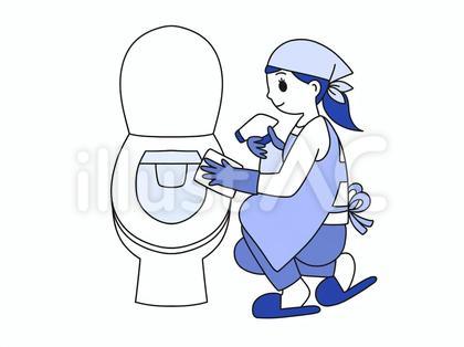 トイレ掃除をする女性のシンプルイラスト