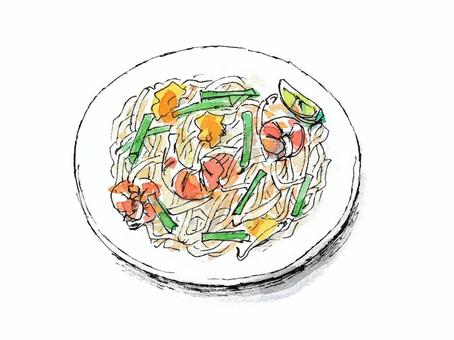 タイの辛い焼きそば　パッタイ パッタイ,食べ物,焼きそば,タイ,辛い,麺,料理,食事,エスニック,海老のイラスト素材