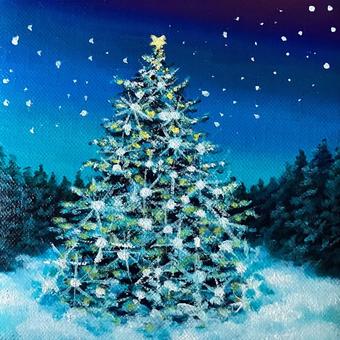 クリスマスツリー キラキラ,クリスマス,クリスマスツリー,冬,雪,星,手描き,ホワイトクリスマス,聖夜のイラスト素材