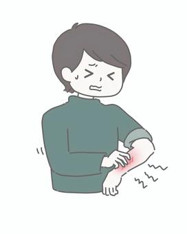 肌荒れで腕をかゆがる男性 かゆみ,痒い,肌荒れ,アトピー,皮膚炎,湿疹,皮膚病,体質,病気,体調不良のイラスト素材