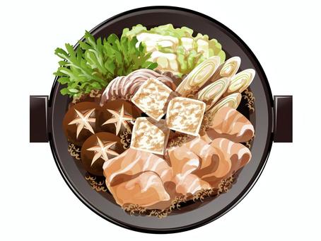 豚すき焼き 豚すき焼き,すき焼き,鍋物,料理,食べ物,冬,豚肉,ネギ,豆腐,シイタケのイラスト素材