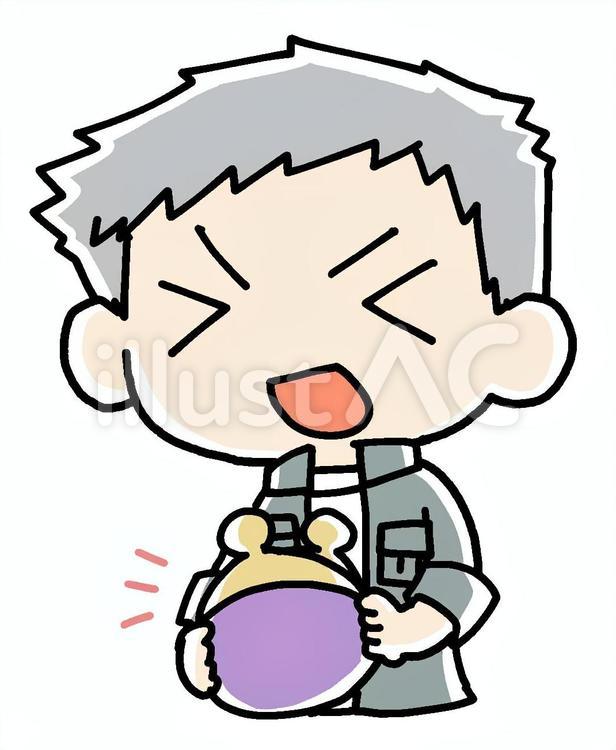 がま口財布を笑顔で見る男性 がま口財布,おじいさん,財布のイラスト素材
