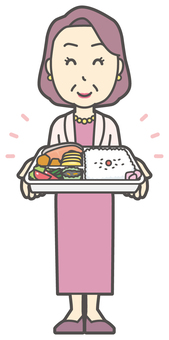  お金持ちマダム-038-全身 おばさん,お弁当,中年,女性,富裕層,マダム,裕福,お金持ち,ミセス,おばちゃんのイラスト素材