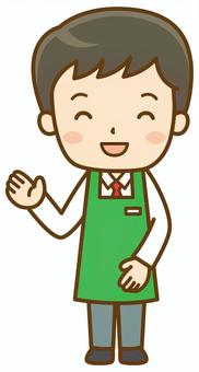 案内するエプロン姿の男性店員 スーパー,スーパーマーケット,店員,店長,従業員,スタッフ,男性,エプロン,仕事,働くのイラスト素材