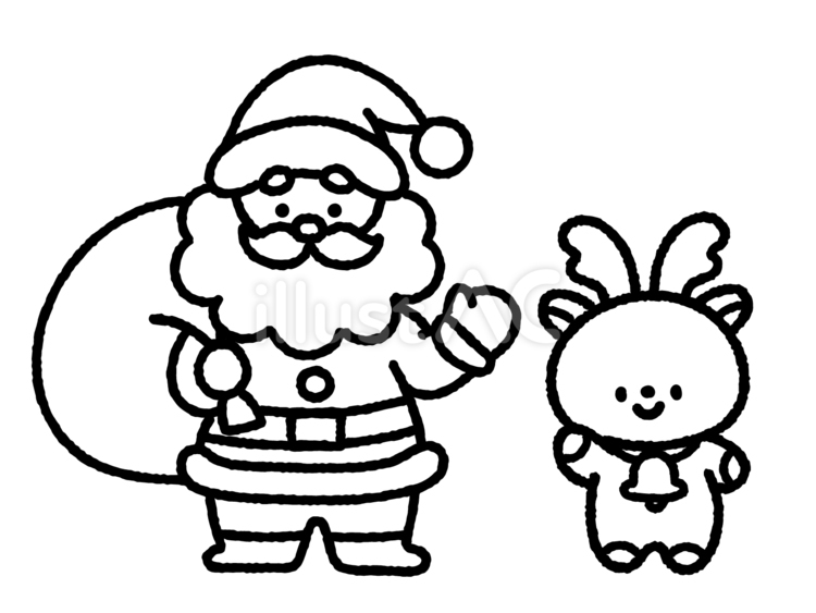かわいいサンタさんとトナカイの線画 サンタクロース,サンタ,クリスマスのイラスト素材