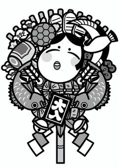 熊手-2c 熊手,酉の市,縁起物,おかめ,鯛,鶴,亀,小判,米俵,松のイラスト素材