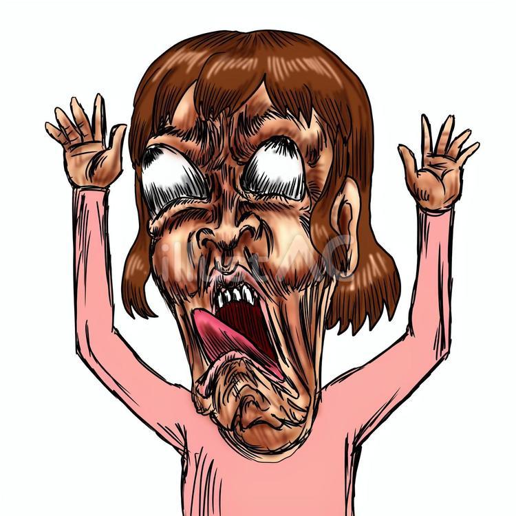 ダメージを受けすごい形相をする女性 ダメージ,ショック,やられるのイラスト素材